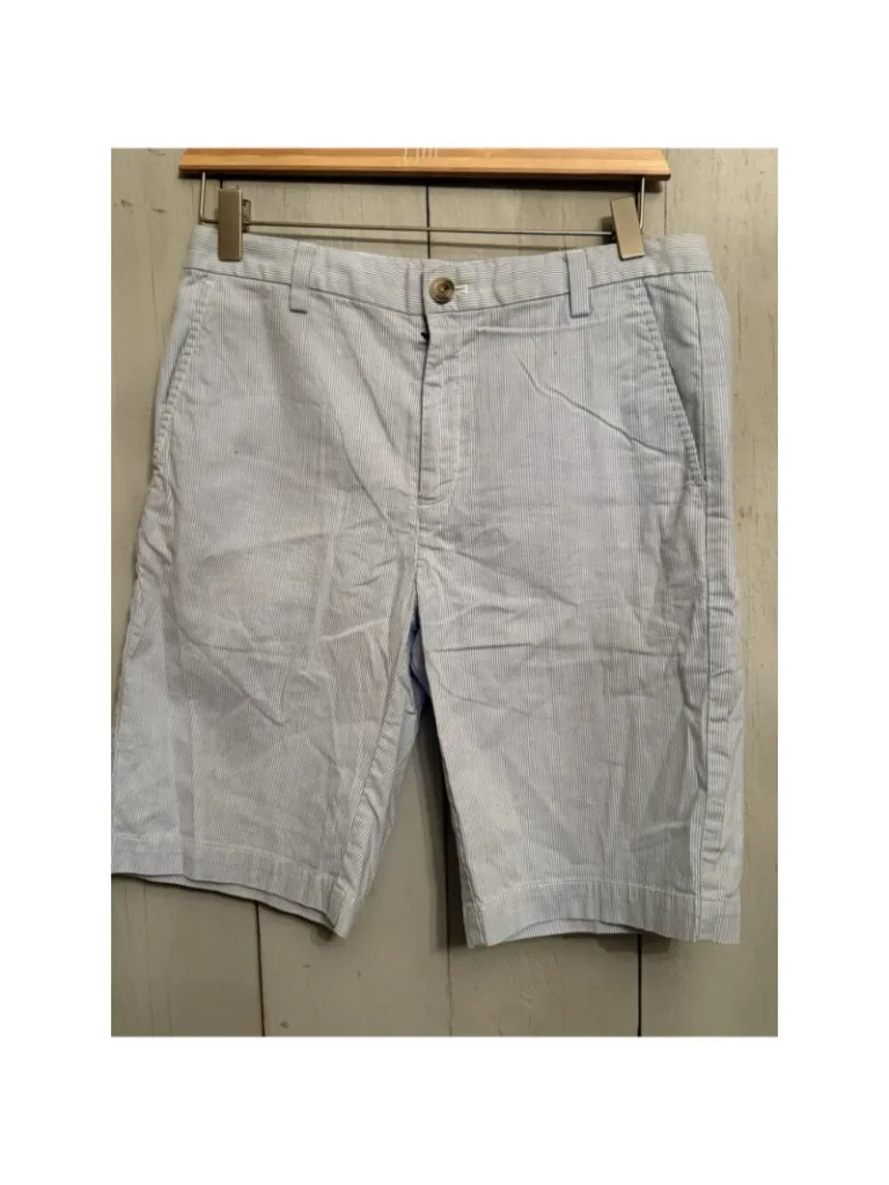 Vineyard Vines Boys Blue Striped Cotton Seersucker Bermuda Chino Shorts Sz-18